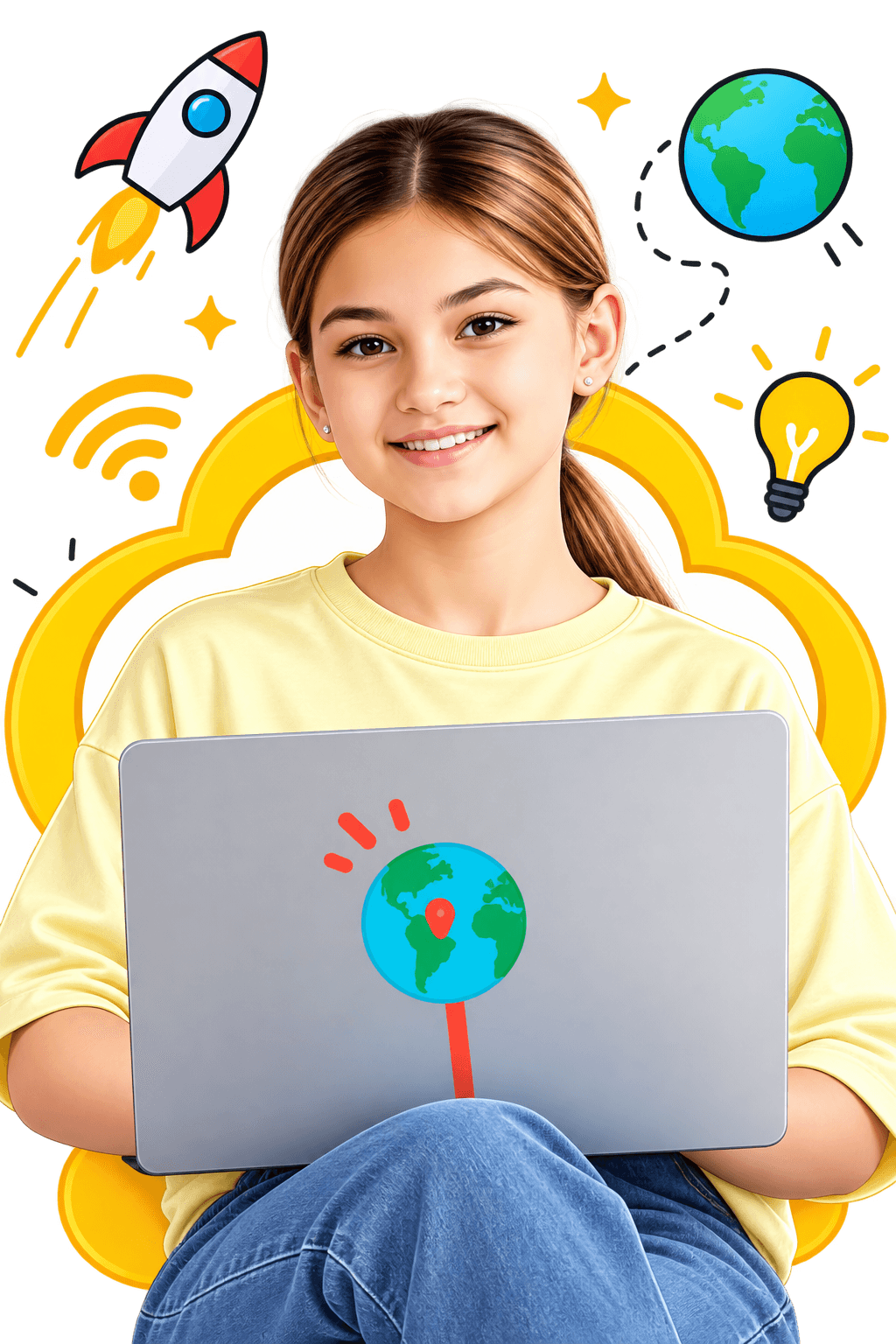 Student working on digital sketching and creative design with laptop