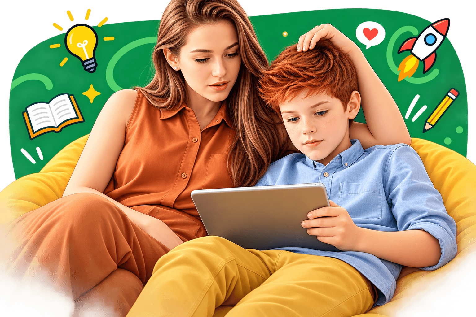Educator and student exploring digital tablet